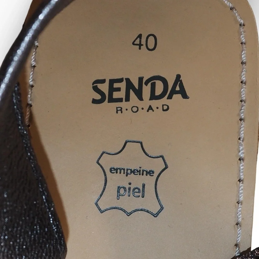 Senda Road Platform Cork Wedge Sandals Women's 9/40 Black Silver Slingback